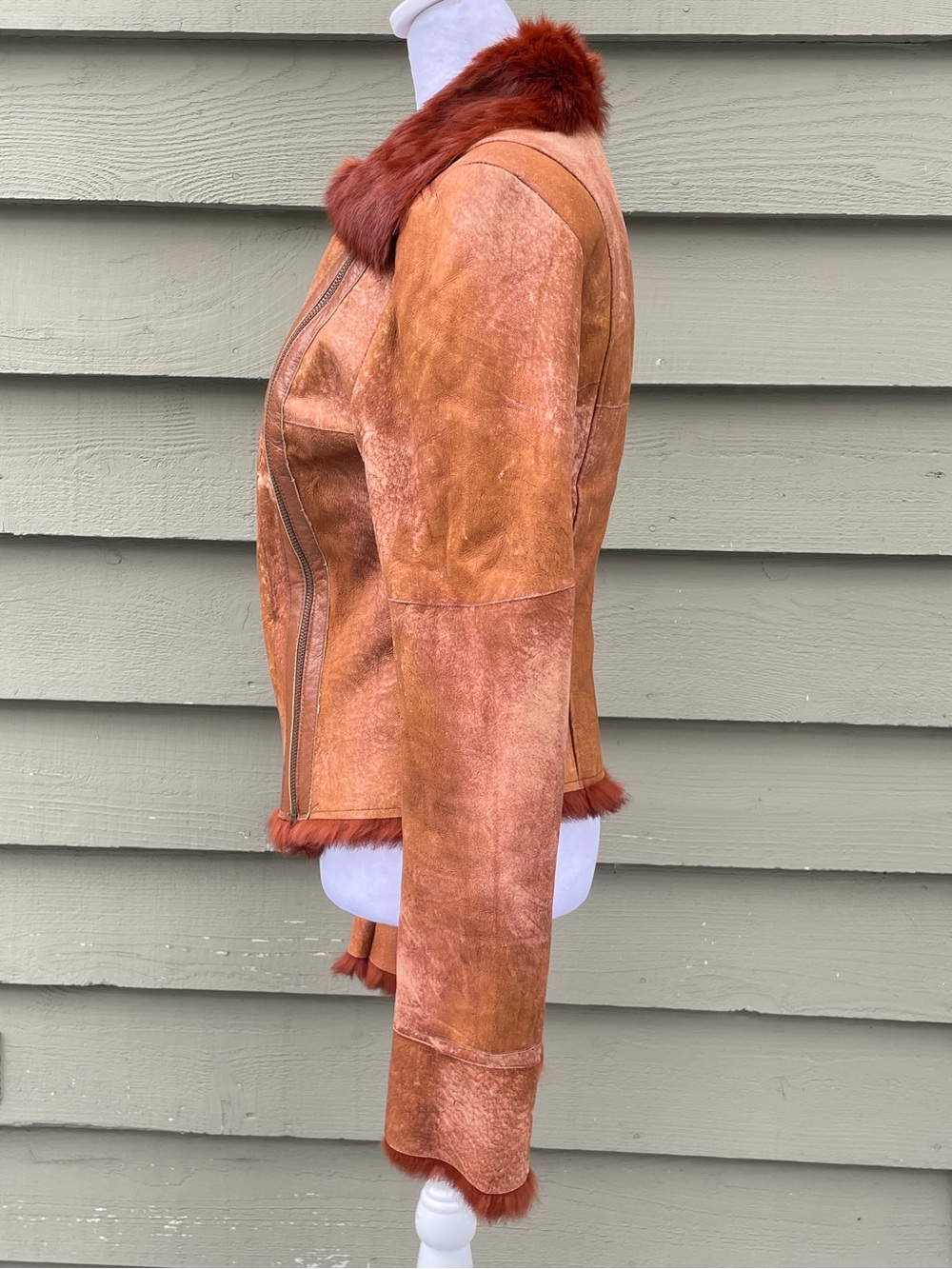Y2K G-Brand Italy Rust Brown Shearling-Trim Leather Jacket size Small - Picture 5 of 13